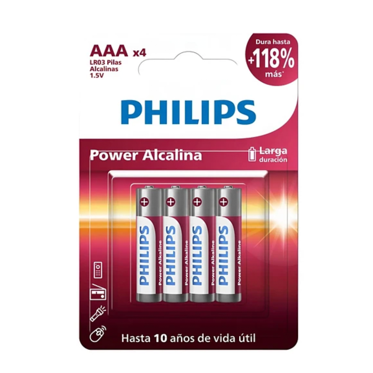 Pilas Alcalinas Philips AAA 4 Unidades