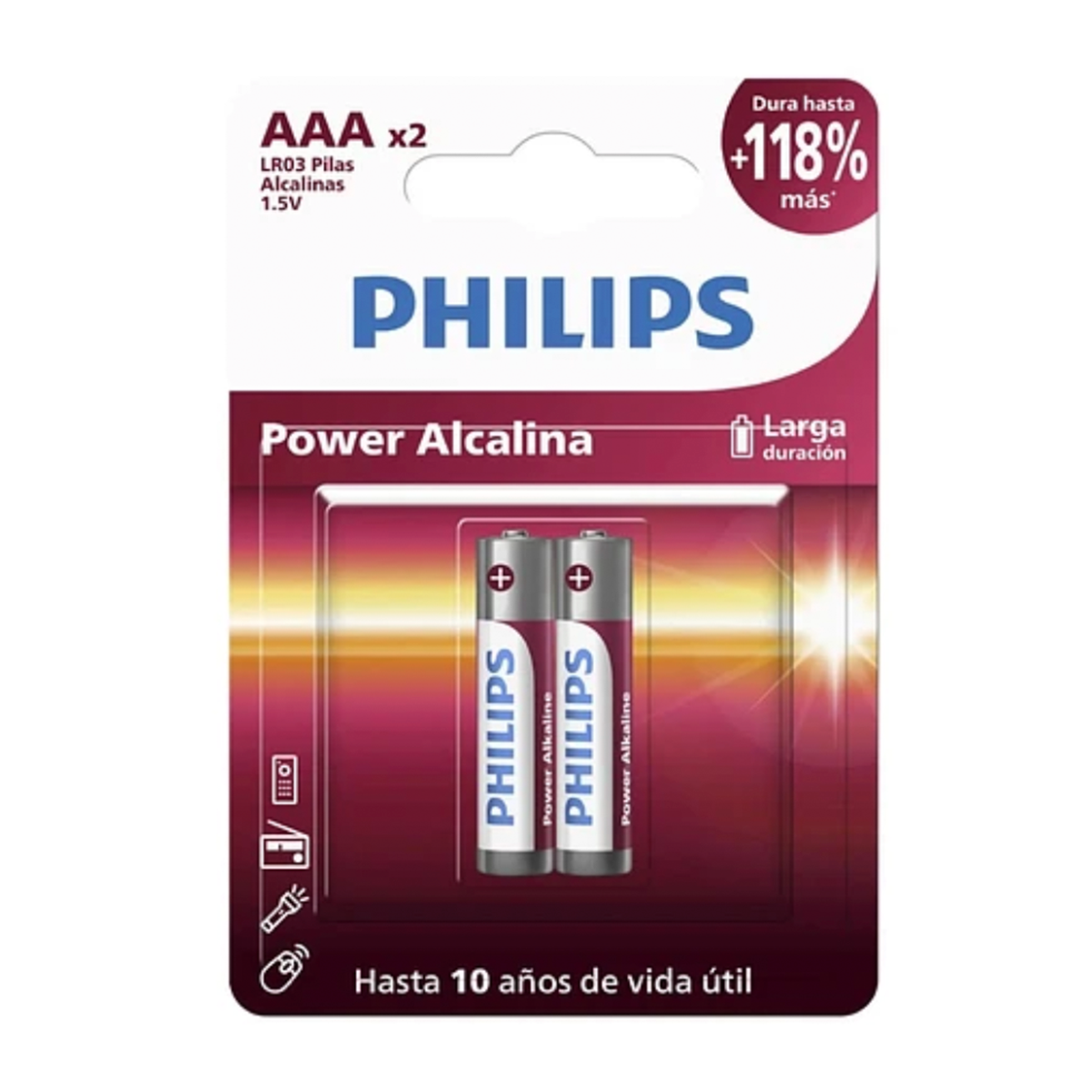 Pilas Alcalinas Philips AAA 2 Unidades