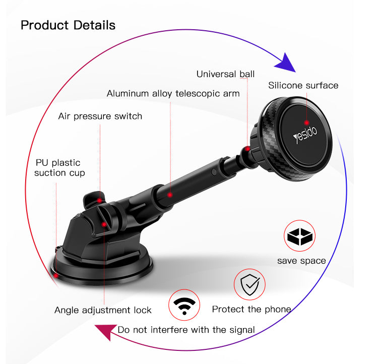 Soporte De Auto Para Celular Magnetico Yesido C67 Negro – imagen 4