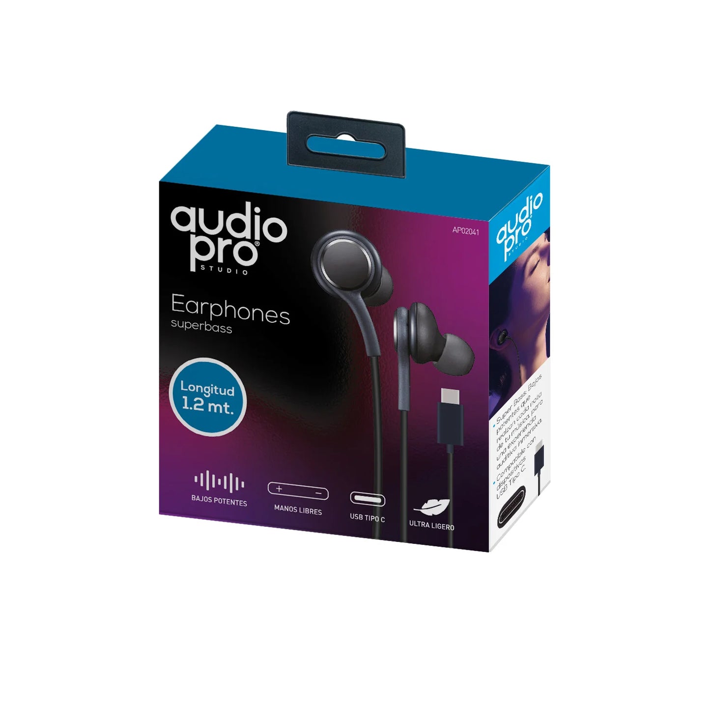 Audifonos In Ear Audiopro Manos Libres Tipo C 1.2m Superbass Negro – imagen 3