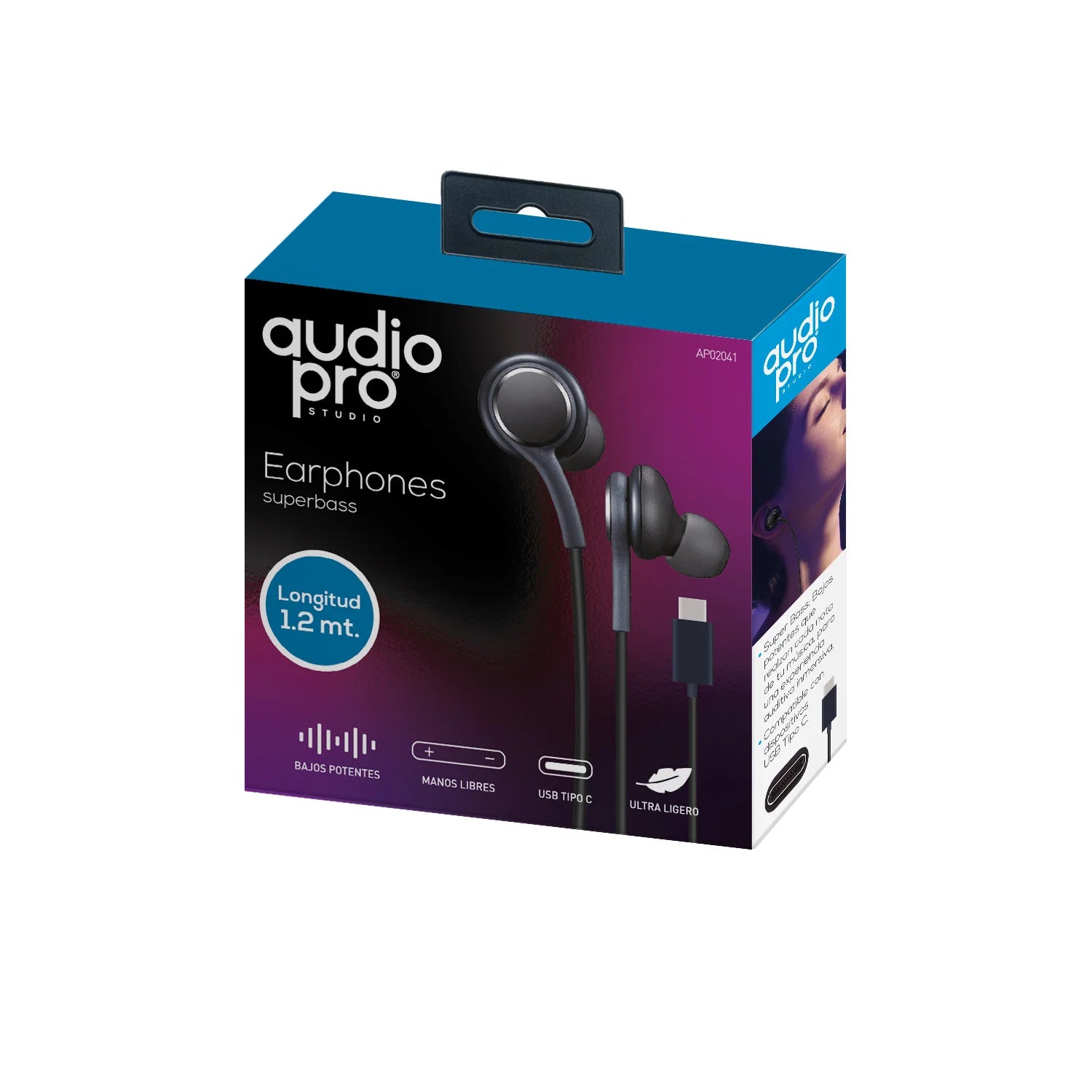 Audifonos In Ear Audiopro Manos Libres Tipo C 1.2m Superbass Negro – imagen 3