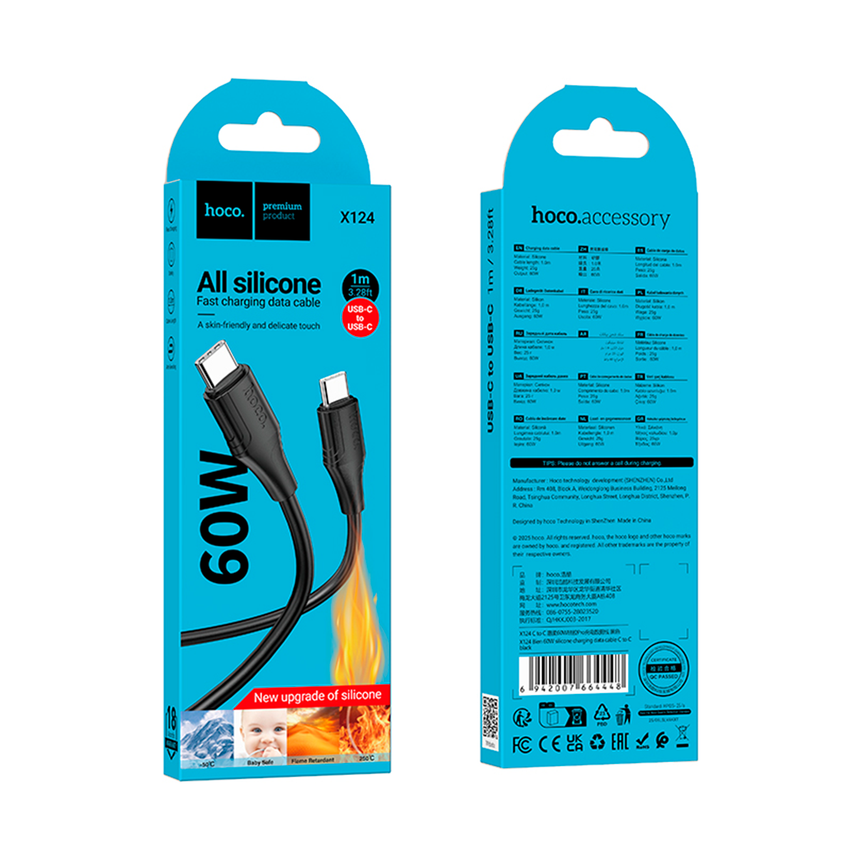 Cable Tipo C a Tipo C 60w Hoco X124 1 Metro Negro