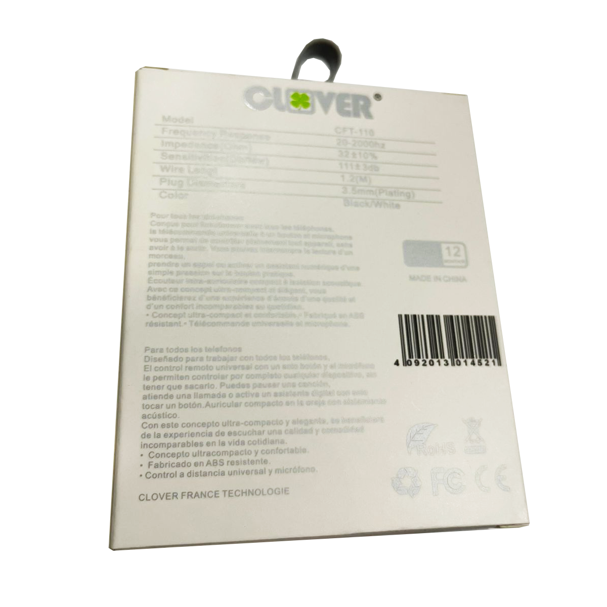Audífonos Clover Manos Libres CFT-110 3.5mm Blanco – imagen 3