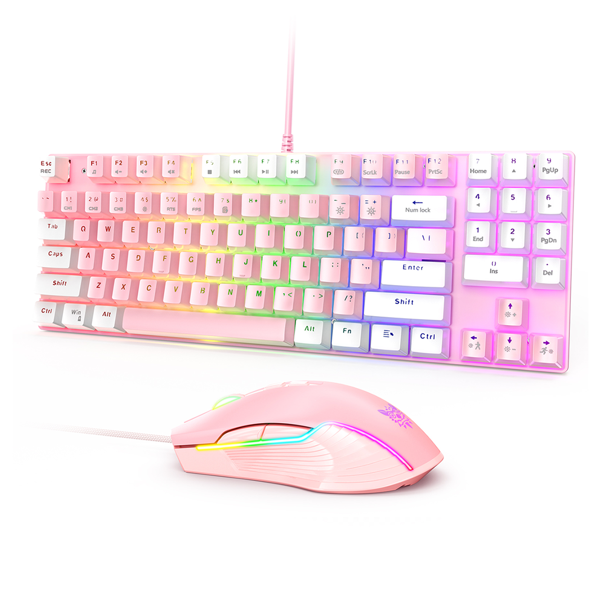 Kit Gamer Onikuma Teclado Mecanico G26 + Mouse Cw905 Blanco Rosa