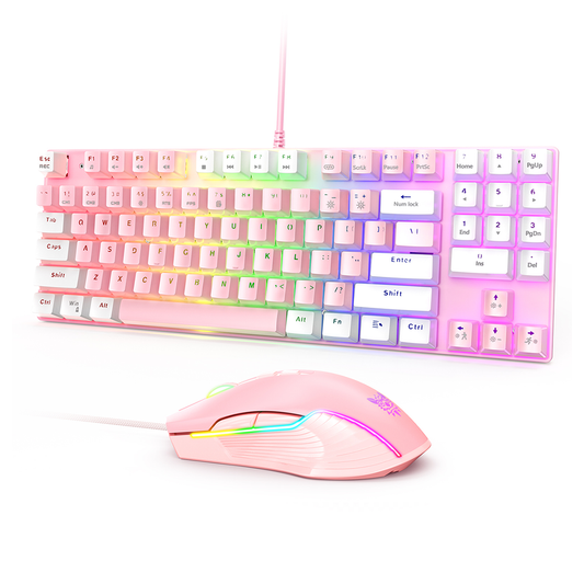 Kit Gamer Onikuma Teclado Mecanico G26 + Mouse Cw905 Blanco Rosa
