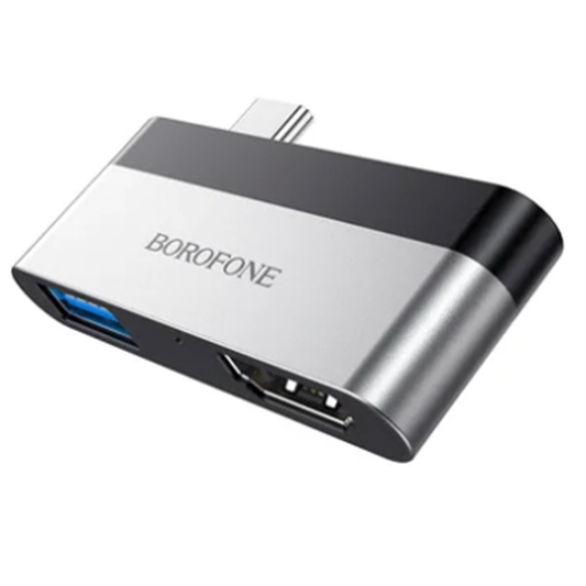 Adaptador Hub Borofone Dh2 Tipo C + Hdmi + Usb 3.0 Gris