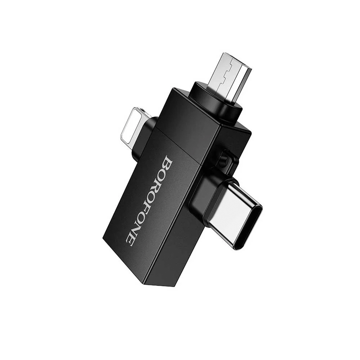 Adaptador Universal 3 en 1 Usb Tipo C Micro Usb Lightning Borofone Bv26d Negro – imagen 3
