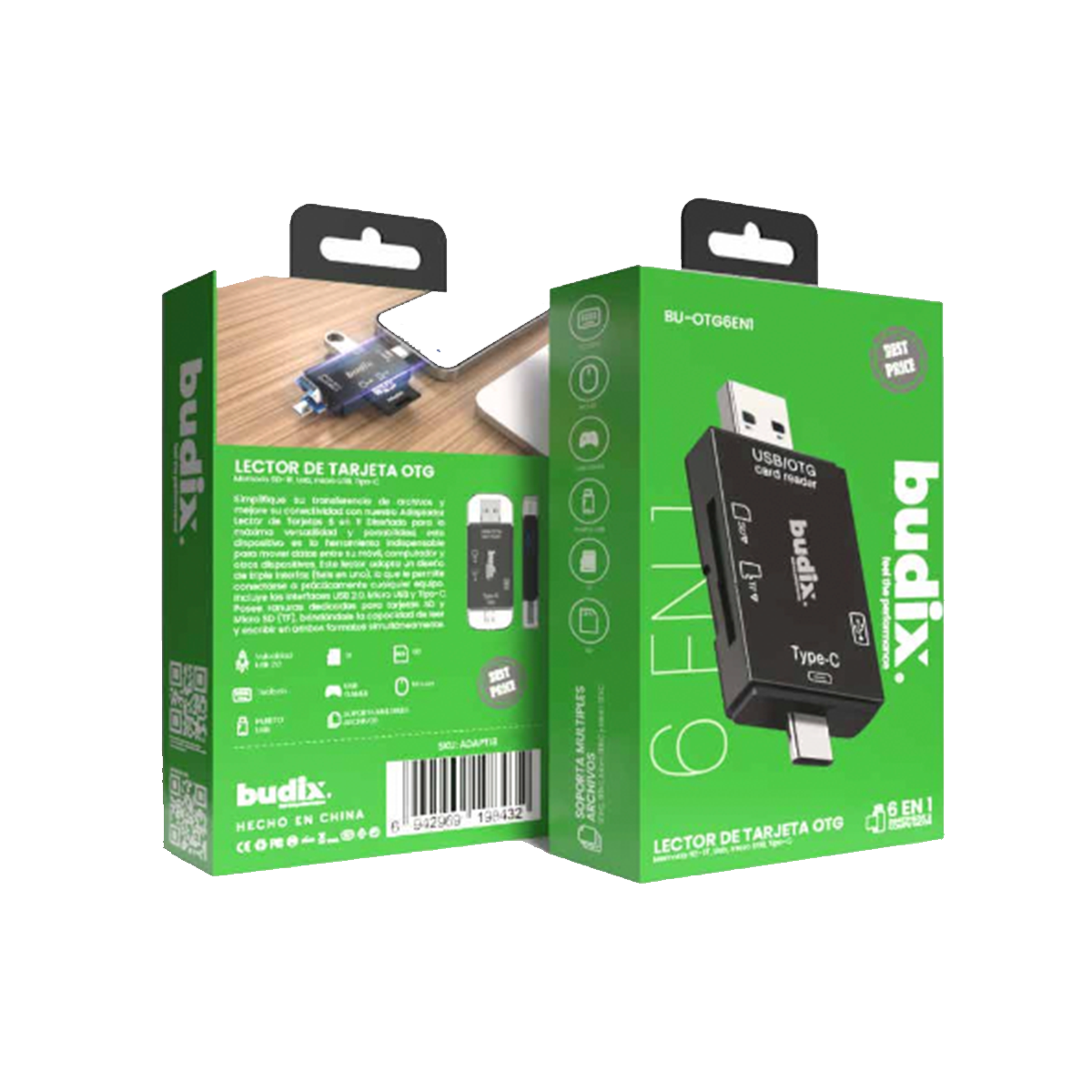 Adaptador Otg 6 en 1 Tipo C + Usb 3.0 Bodux Tf Sd Negro – imagen 2