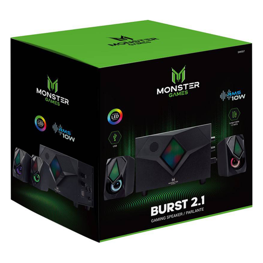 Parlantes Subwoofer Gamer Monster Burst 2.1 Rainbow Negro
