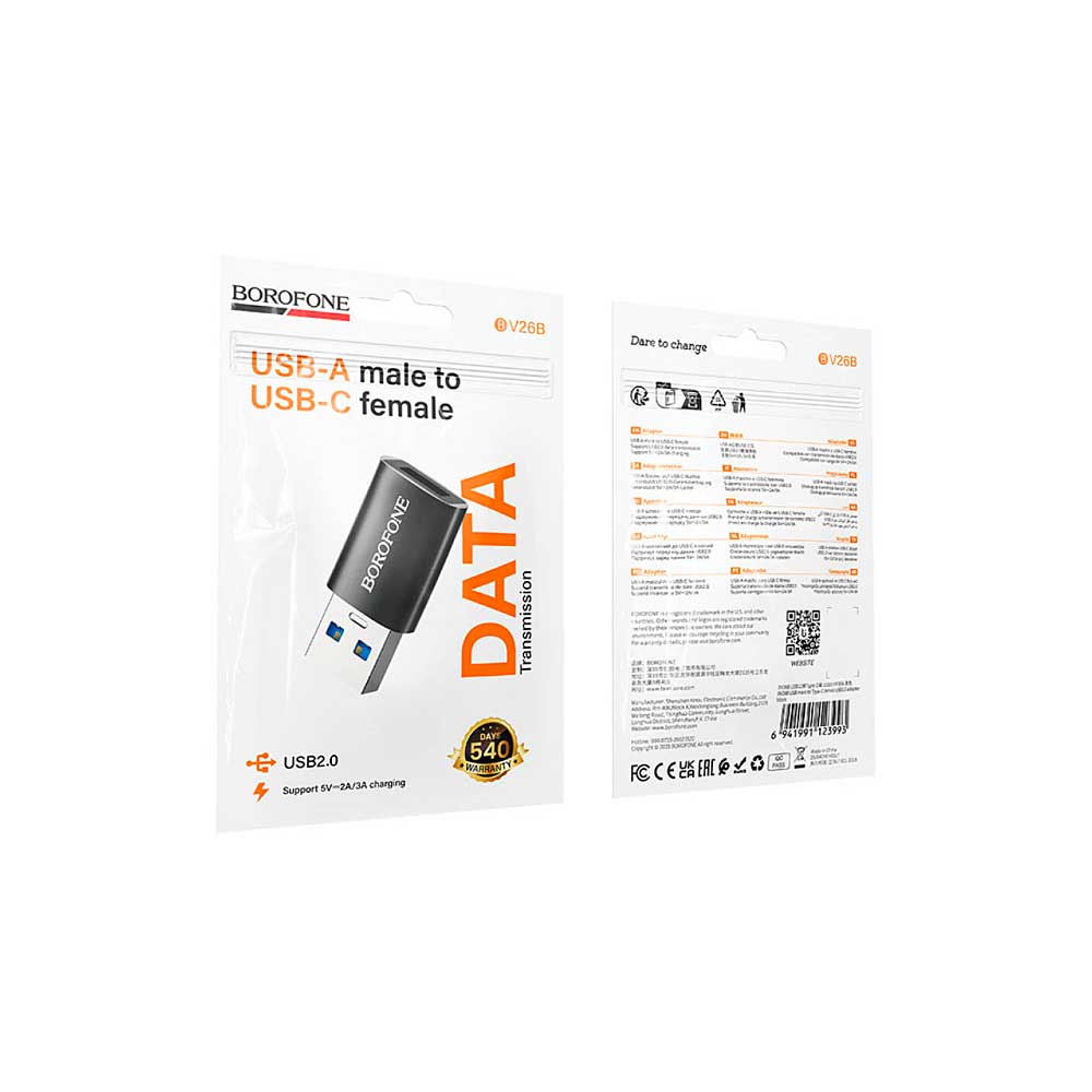 Adaptador Usb a Tipo C Borofone Bv26b Negro – imagen 2