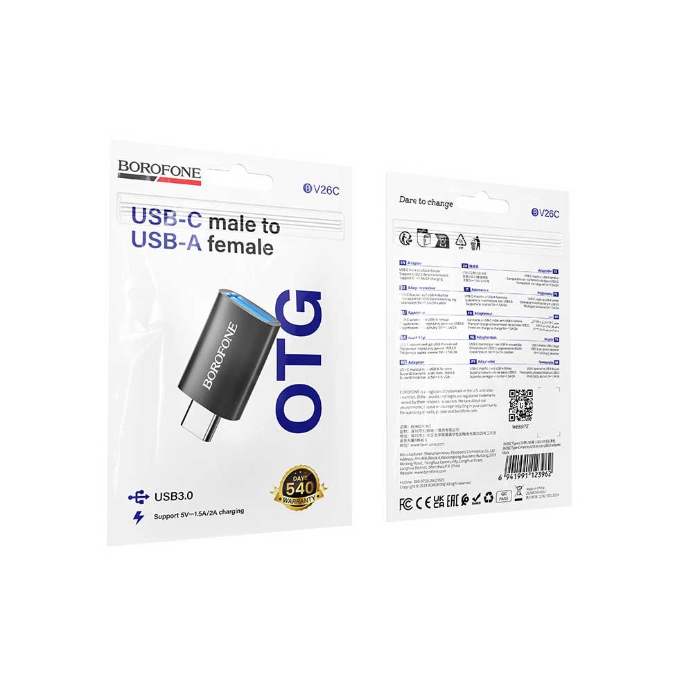 Adaptador Tipo C a Usb Borofone Bv26c Negro – imagen 3