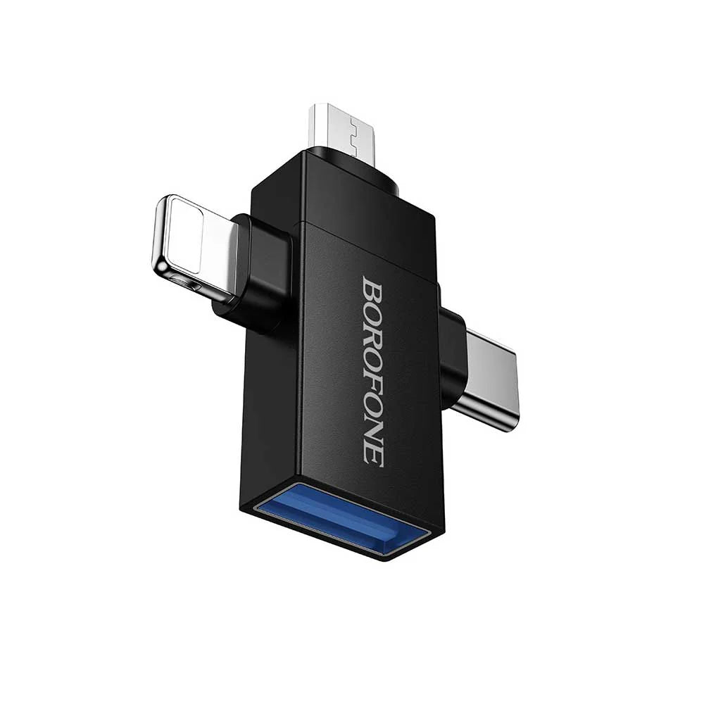 Adaptador Universal 3 en 1 Usb Tipo C Micro Usb Lightning Borofone Bv26d Negro