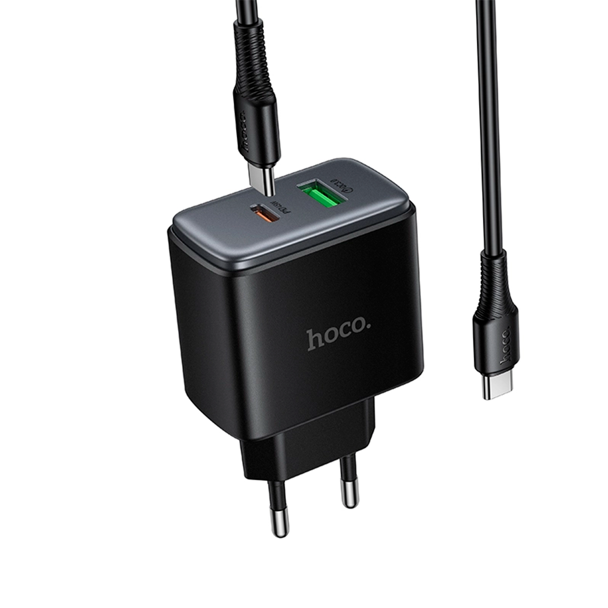 Cargador Carga Rapida Hoco C158a 45w Dual + Cable Tipo C Negro
