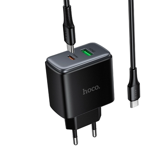 Cargador Carga Rapida Hoco C158a 45w Dual + Cable Tipo C Negro