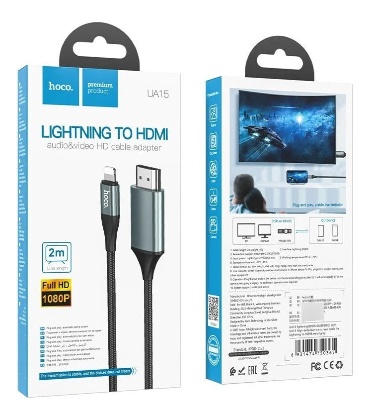 Cable Adaptador Para Lightning a Hdmi 2m 4k Hoco Ua15 Gris – imagen 3