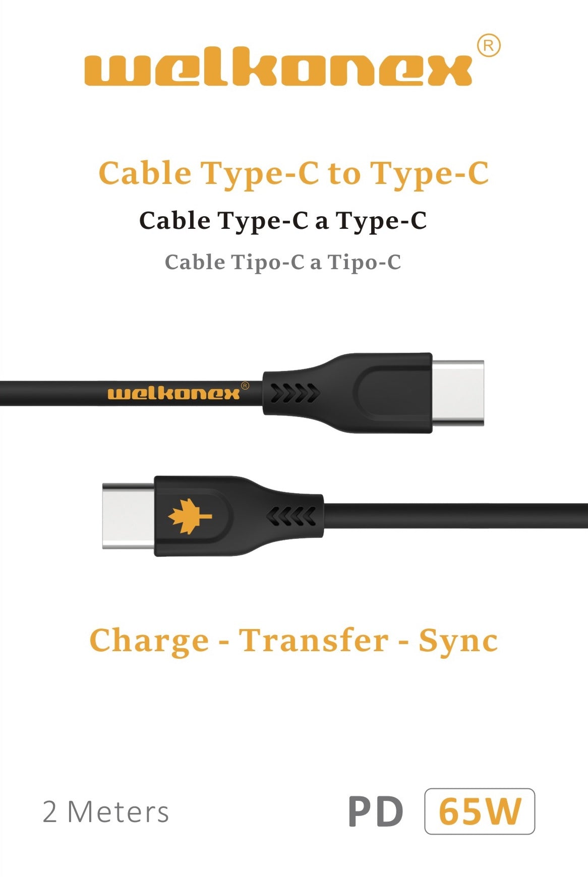Cable De Carga Usb C A Usb C Pd 65w 2 Metro Welkonex – imagen 2