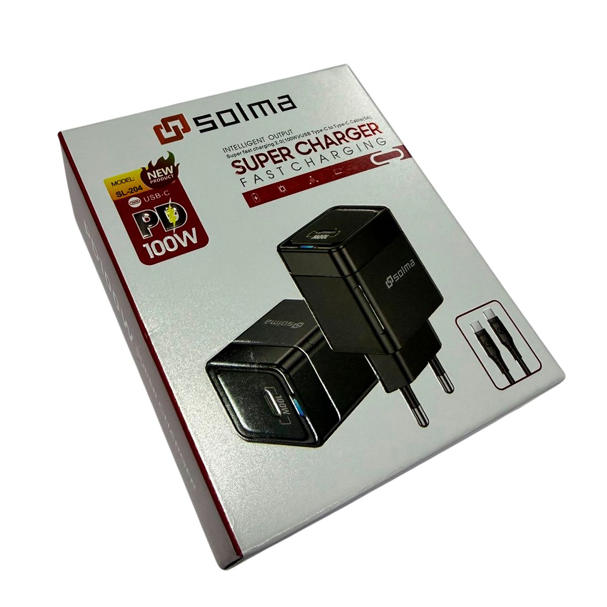 Cargador Solma Fast Charging Pd 100w + Cable Tipo C a Tipo C Negro