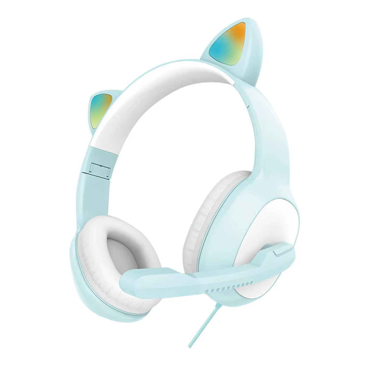 Audífonos Gamer Headset Orejas De Gato Hifi Led G19 Celeste