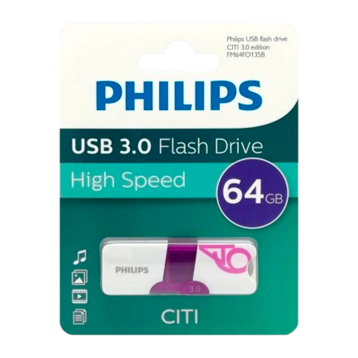 Pendrive Philips 64 GB Usb 2.0 Citi Blanco