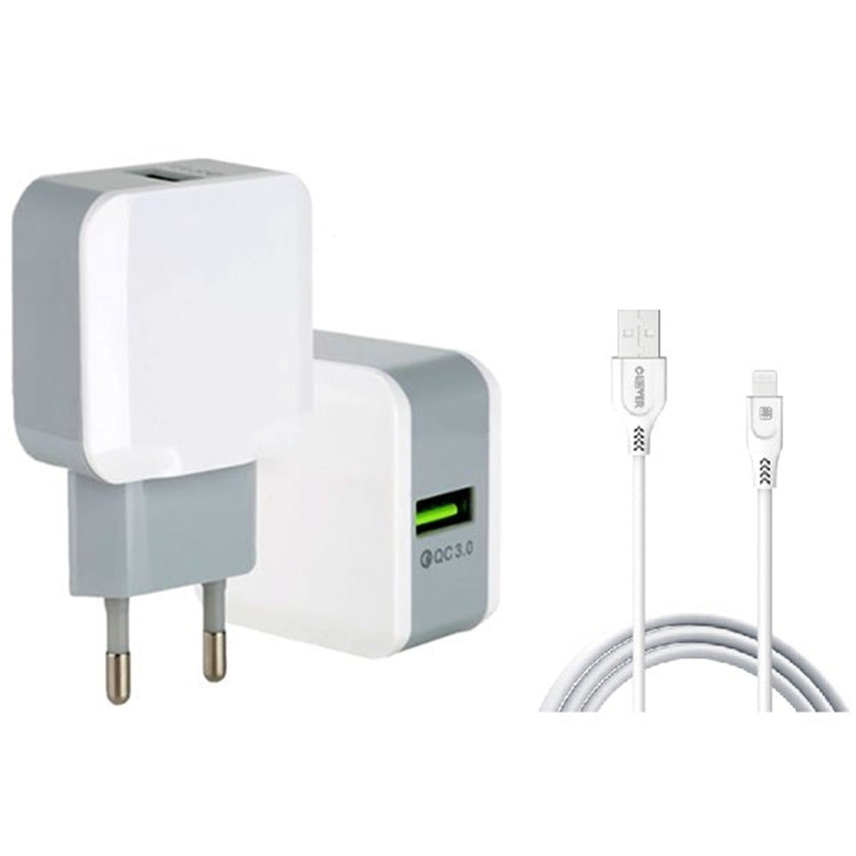 Cargador Clover Usb QC 3.0 + Cable Lightning 1.2m Blanco
