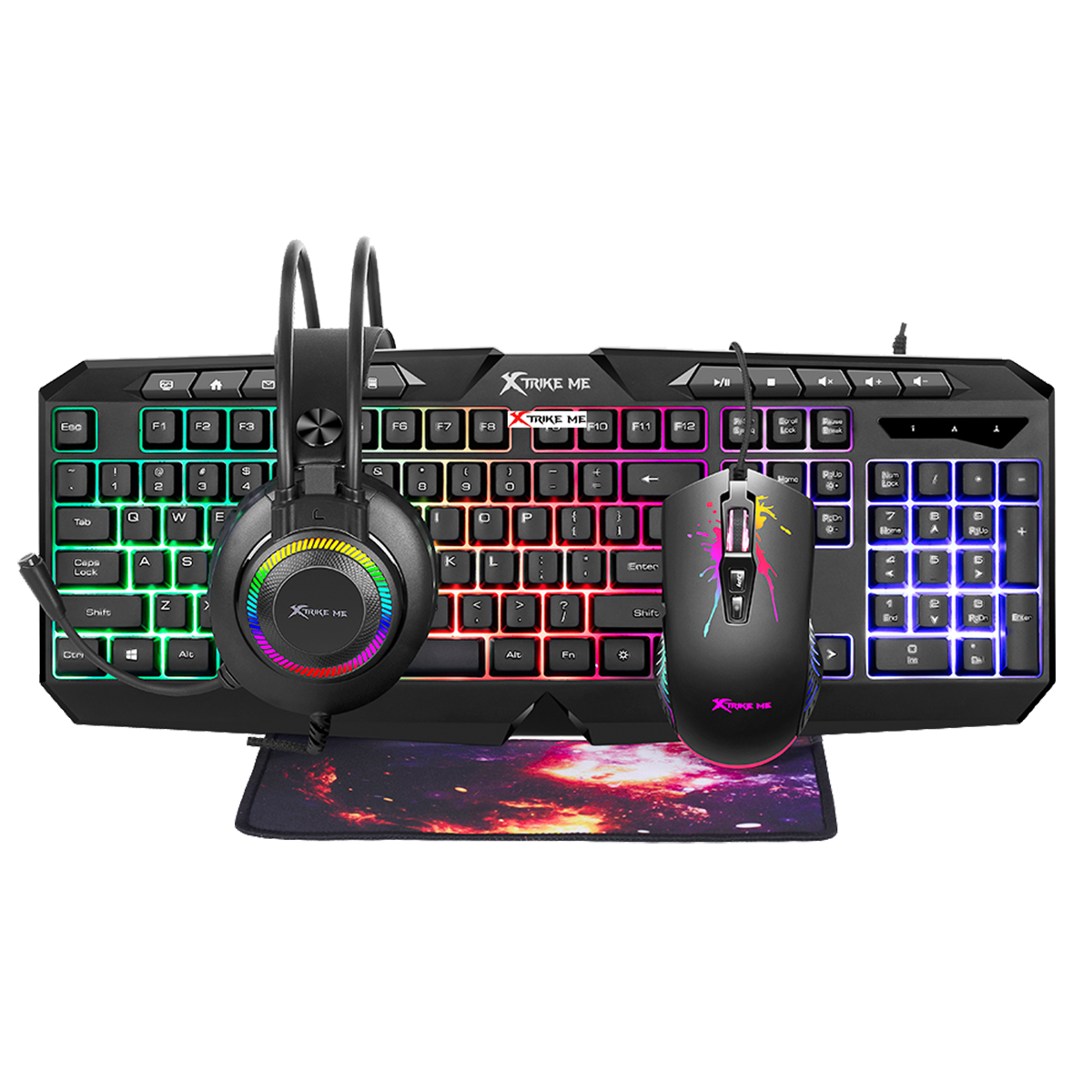 Kit Gamer 4 en 1 Xtrike Me Cmx-410 Teclado + Mouse + Audífonos + Mousepad