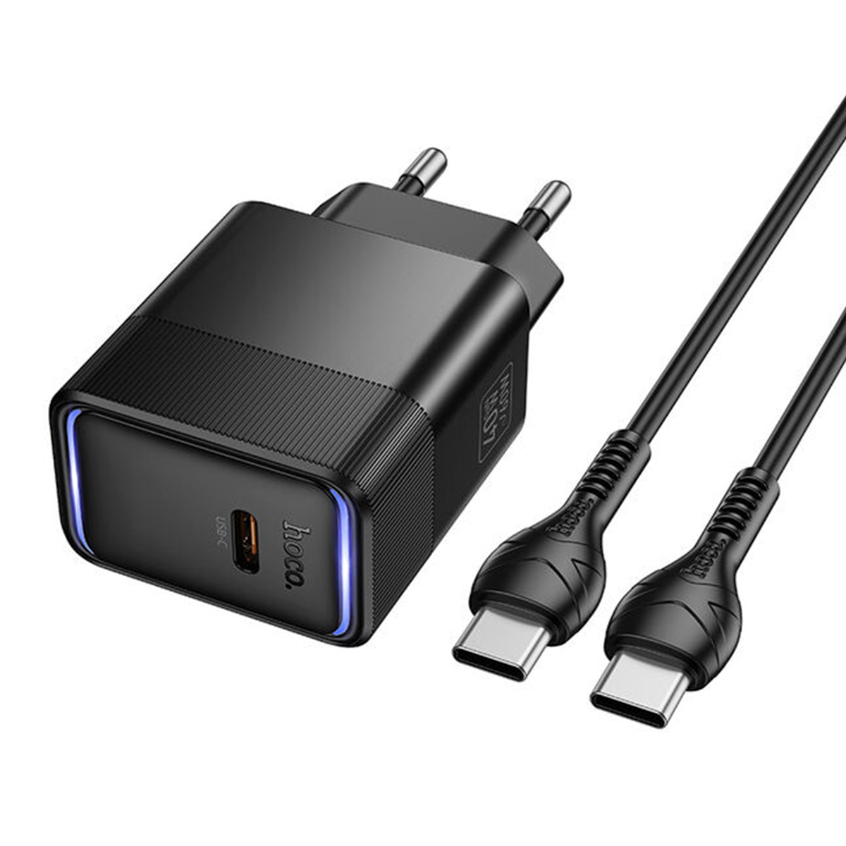 Cargador Carga Rapida Hoco Cs113a 60w (40w) Gan + Cable Tipo C Negro