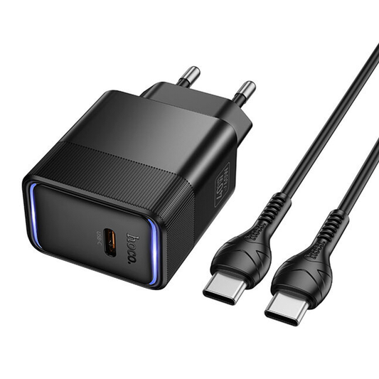Cargador Carga Rapida Hoco Cs113a 60w (40w) Gan + Cable Tipo C Negro