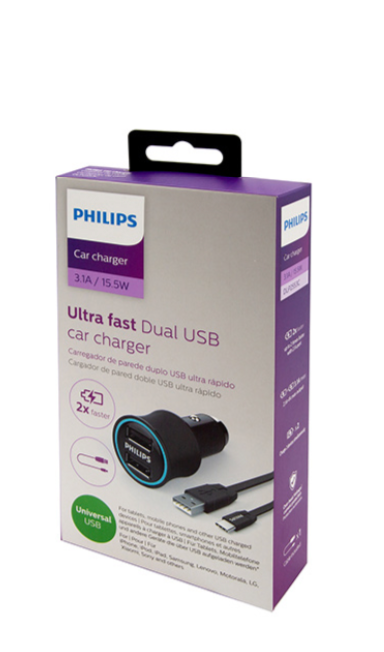 Kit Cargador Doble Usb Auto Philips + Cable Tipo C – imagen 2