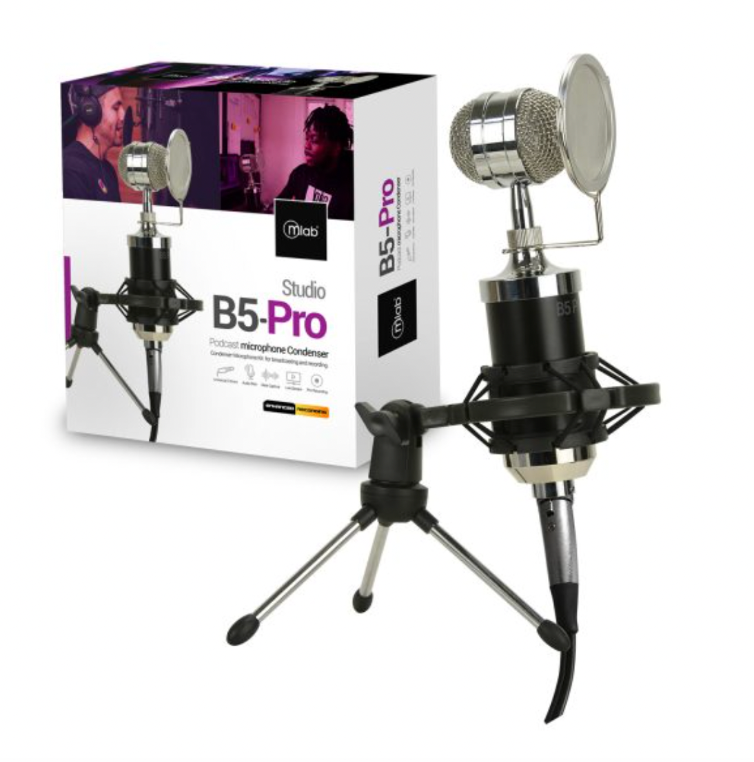 Kit Micrófono Condensador Streaming B5 Microlab Negro – imagen 2