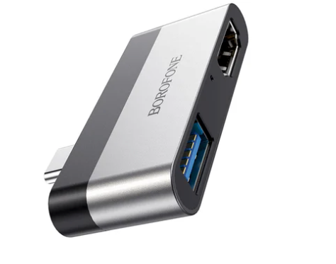 Adaptador Hub Borofone Dh2 Tipo C + Hdmi + Usb 3.0 Gris – imagen 2
