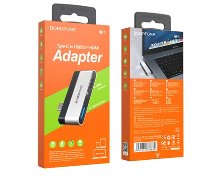 Adaptador Hub Borofone Dh2 Tipo C + Hdmi + Usb 3.0 Gris – imagen 3