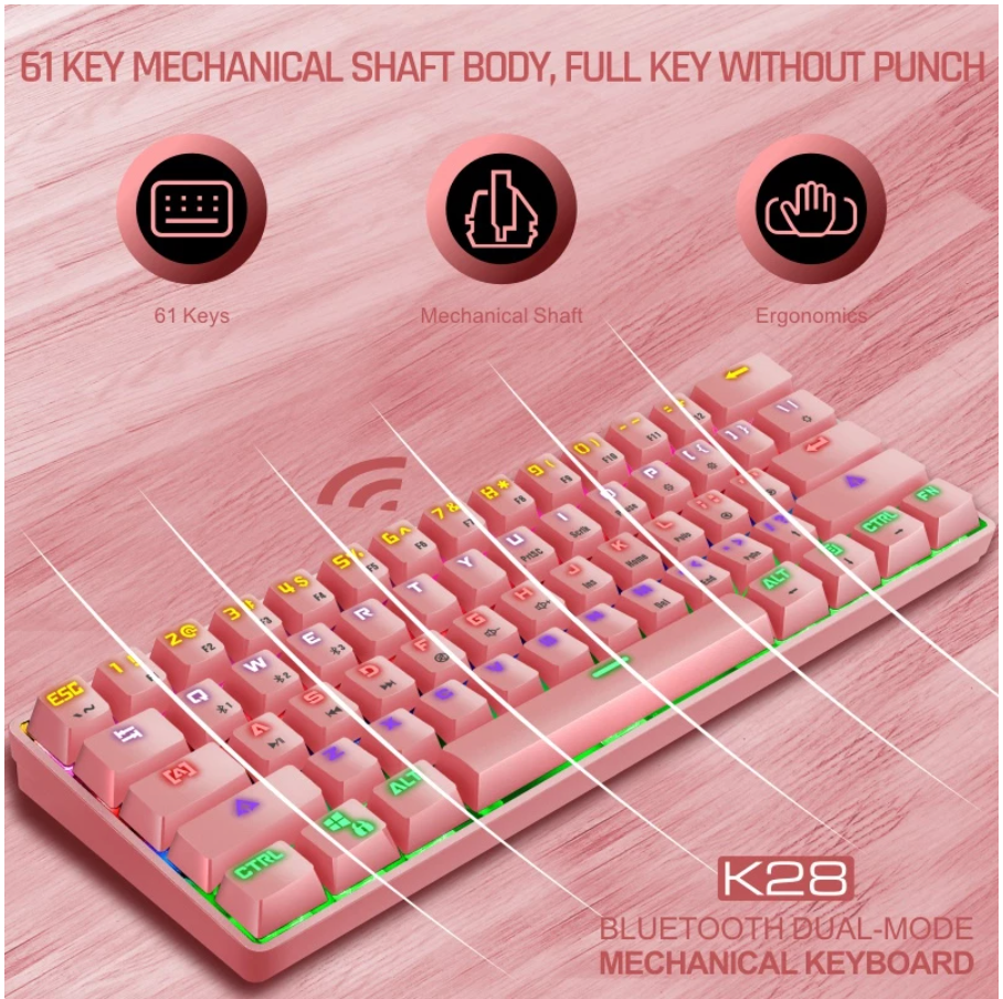 Teclado Gamer Leaven K28 Bluetooth 60% Ingles Azul – imagen 4