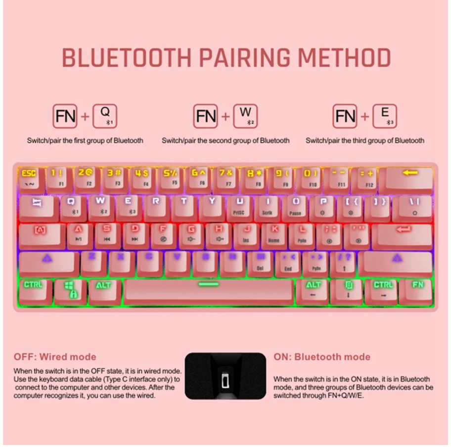 Teclado Gamer Leaven K28 Bluetooth 60% Ingles Azul – imagen 2