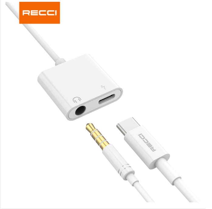 Adaptador Recci Tipo C a 3.5mm + Tipo C Carga Llamadas Blanco – imagen 2