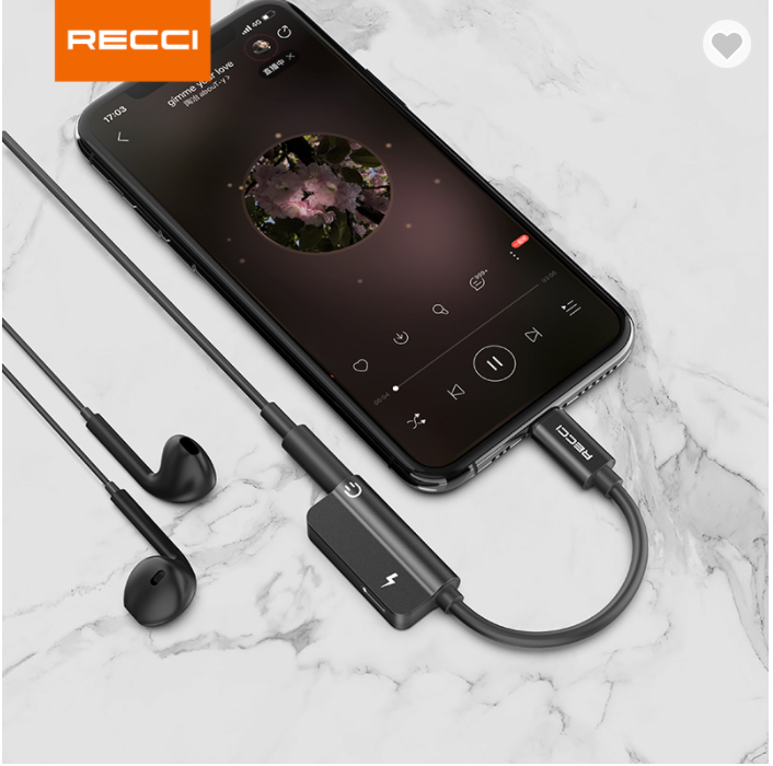 Adaptador Recci Lightning a 3.5mm + Tipo C Llamadas Negro – imagen 4