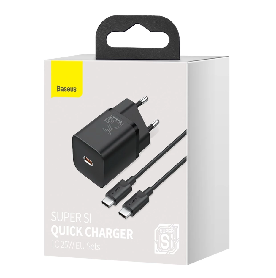 Cargador Baseus Super Si 25w Carga Rapida + Cable Tipo C Negro