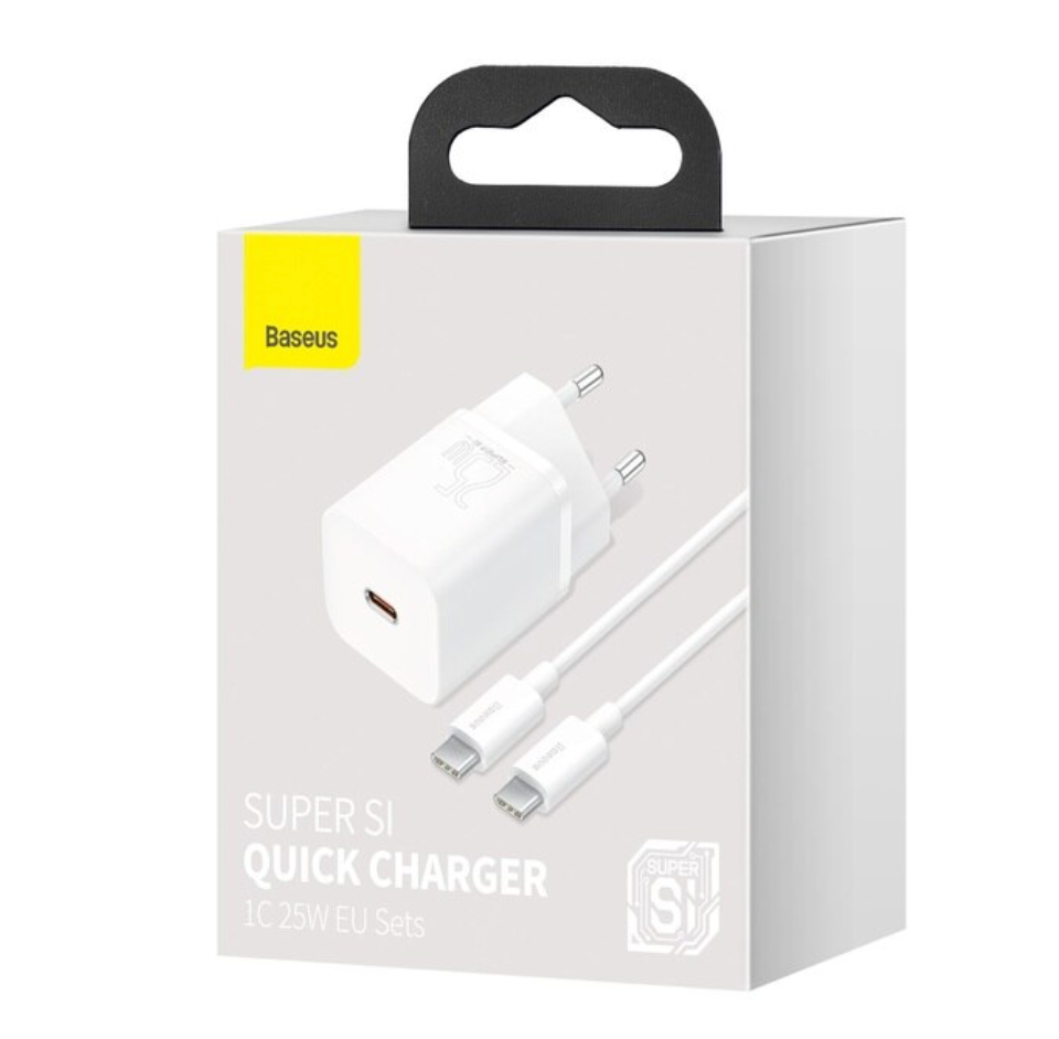 Cargador Baseus Super Si 25w Carga Rapida + Cable Tipo C Blanco