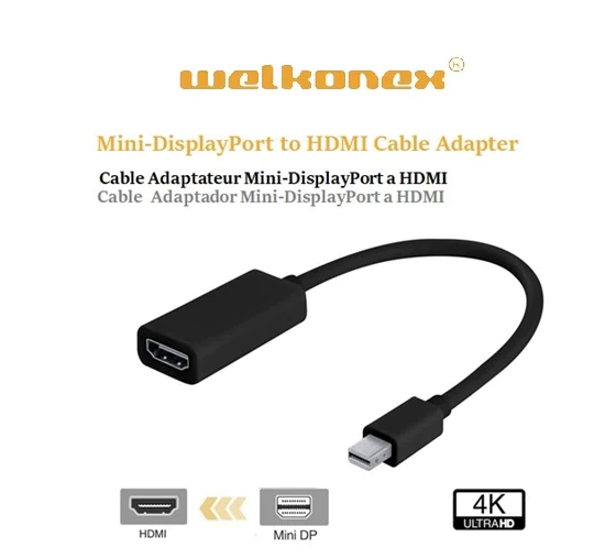 Adaptador Mini Displayport A Hdmi Mac Welkonex Negro – imagen 2