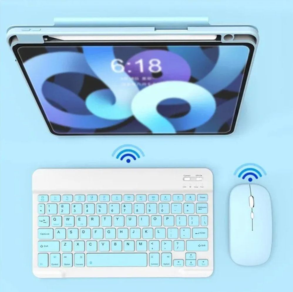 Kit Teclado + Mouse Mini Inalámbrico Bluetooth Español Celeste – imagen 2