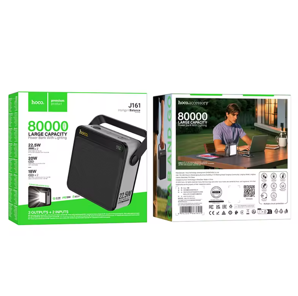 Powerbank Carga Rapida Hoco J161 Linterna 80000 Mah Negro – imagen 2