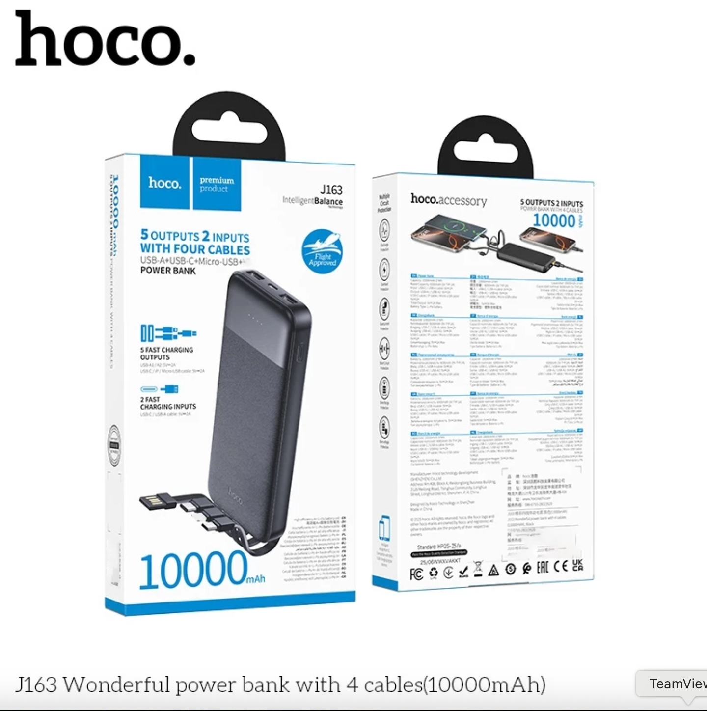Powerbank Carga Rapida 4 en 1 Hoco J163 10000 Mah Negro – imagen 3