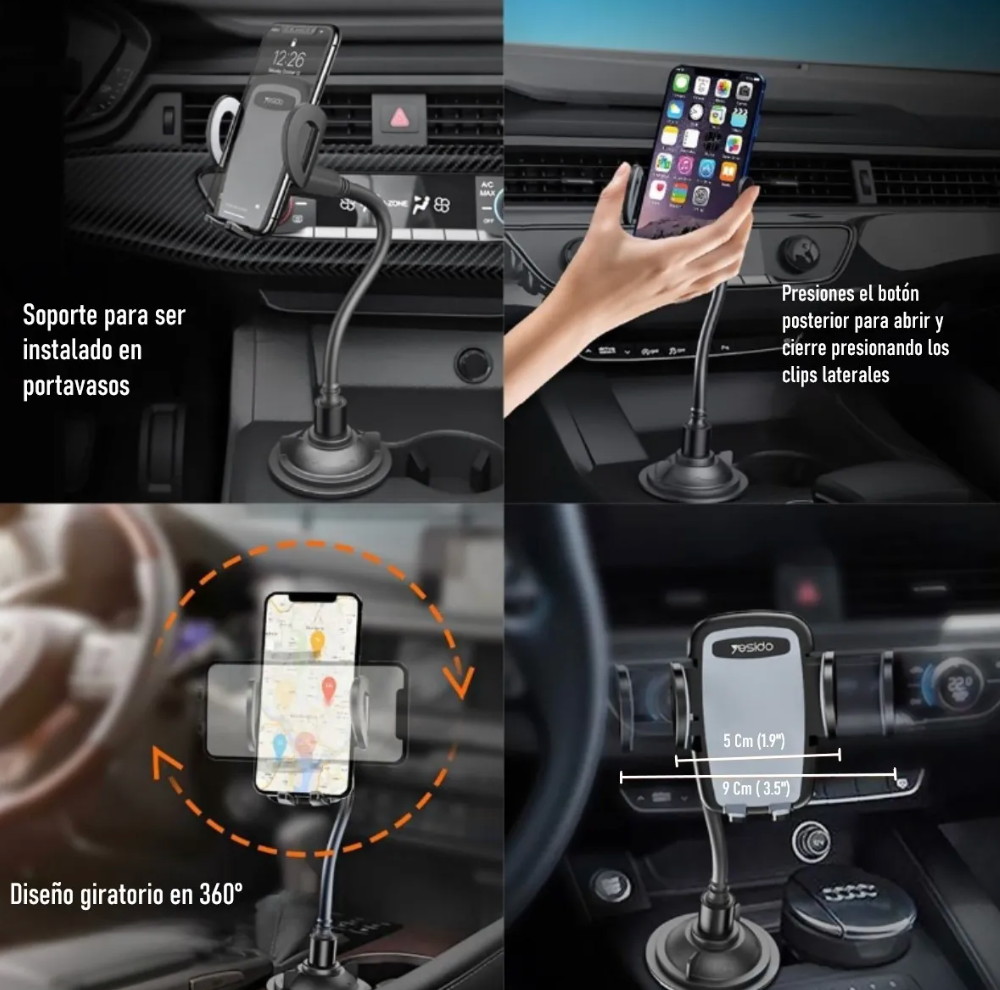 Soporte De Auto Porta Vasos Yesido C112 Negro – imagen 3
