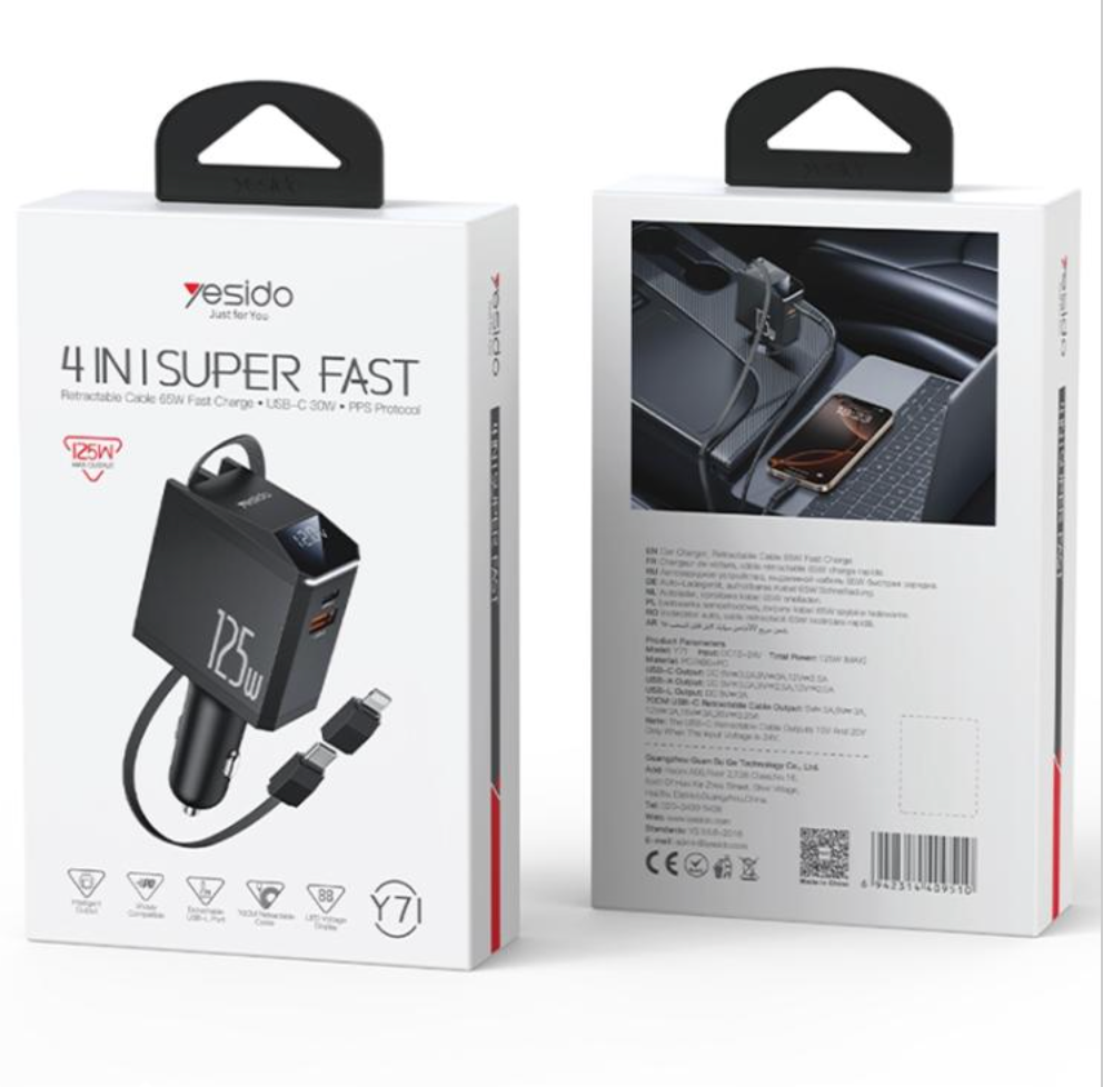 Cargador Carga Rapida Yesido Y71 3 en 1 de 125w + Cable Tipo C Negro – imagen 4