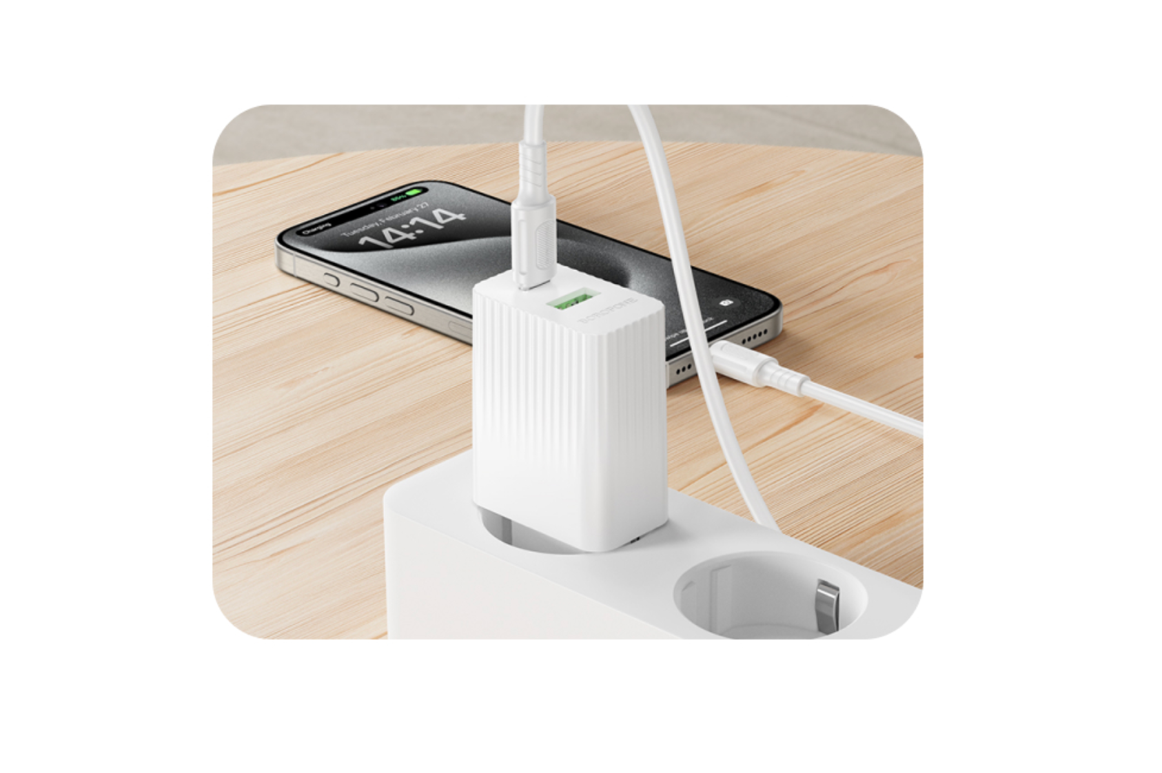 Cargador Borofone Ba76a 30w Qc 3.0 + Tipo C Para Iphone Blanco – imagen 3
