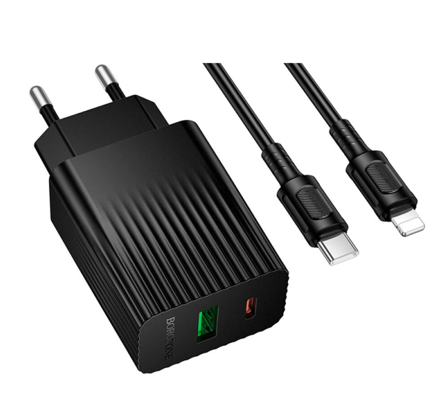 Cargador Borofone Ba76a 30w Qc 3.0 + Tipo C Para Iphone Negro – imagen 2