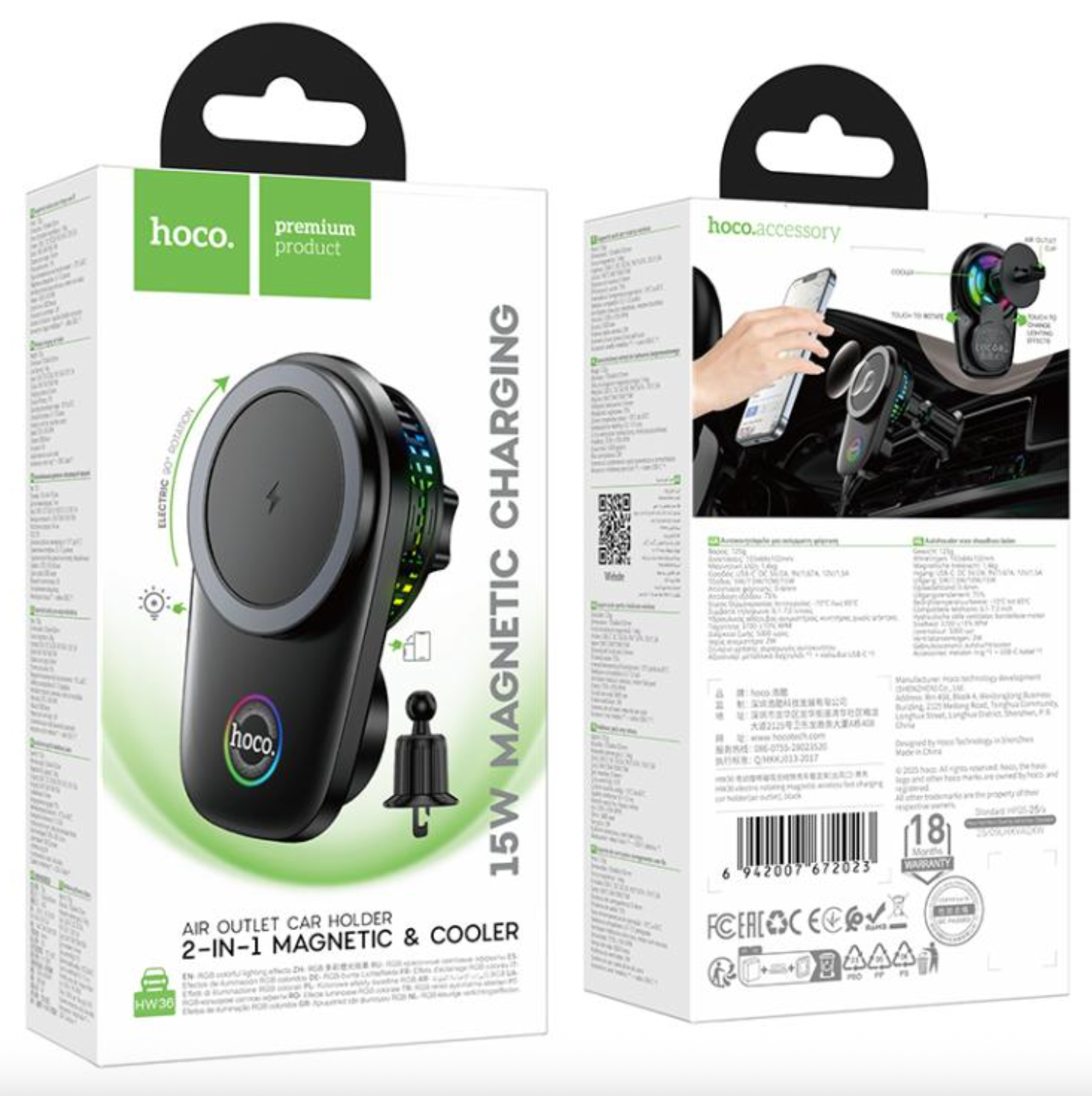 Soporte De Auto Rejilla Hoco Hw36 Carga Inalambrica Negro – imagen 2