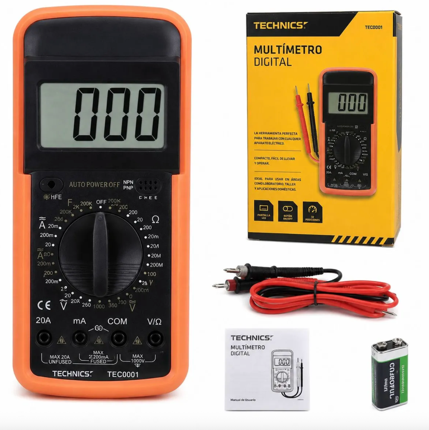 Multi Tester Digital Technics Tec0001 Negro Naranjo – imagen 3