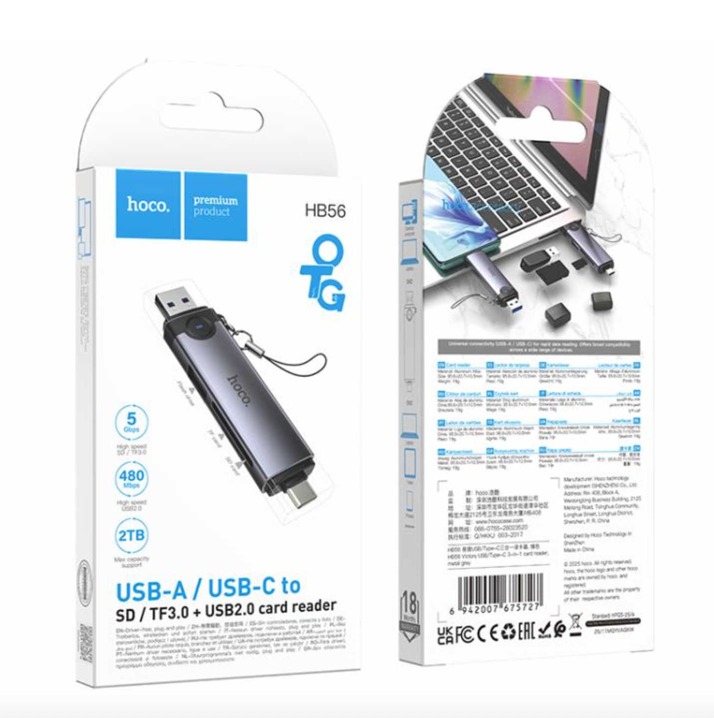 Lector De Tarjetas 3 en 1 Tipo C SD Micro Sd + Usb Hoco Hb56 Gris – imagen 2