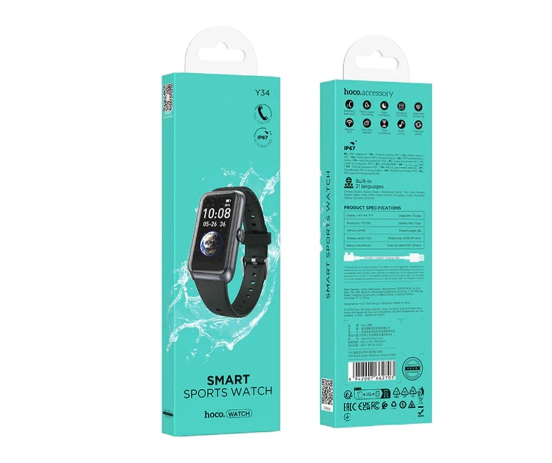Smartwatch Deportivo Hoco Y34 Pantalla 1.47" Bluetooth 5.3 IP67 Negro - vista 3