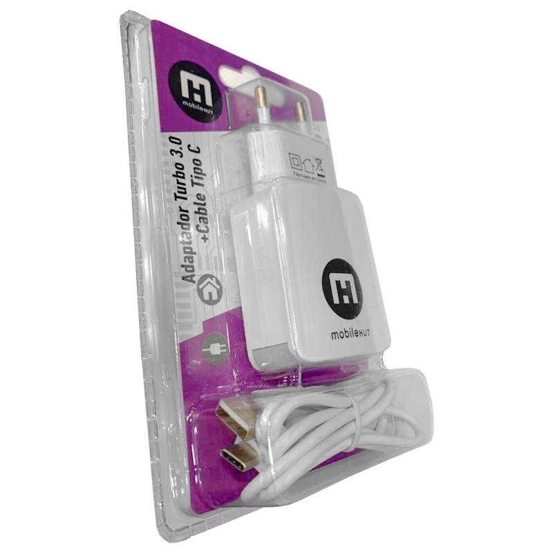 Cargador Adaptador Turbo 3.0 + Cable Tipo C Blanco – imagen 3